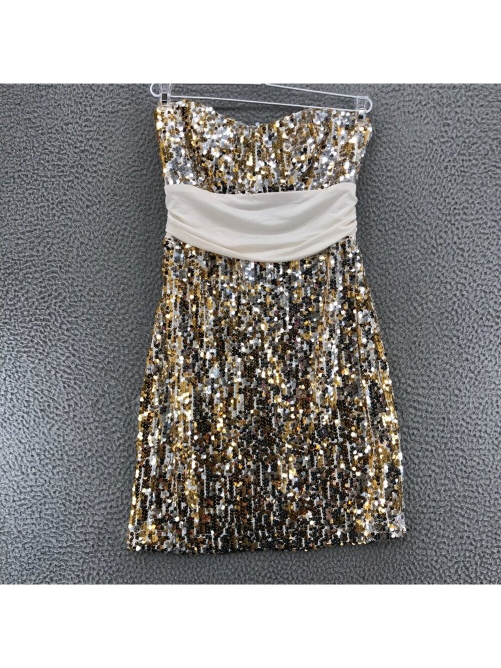 Xtraordinary Dress Womens Medium Ivory Gold Sequin Strapless Bodycon Mini Party